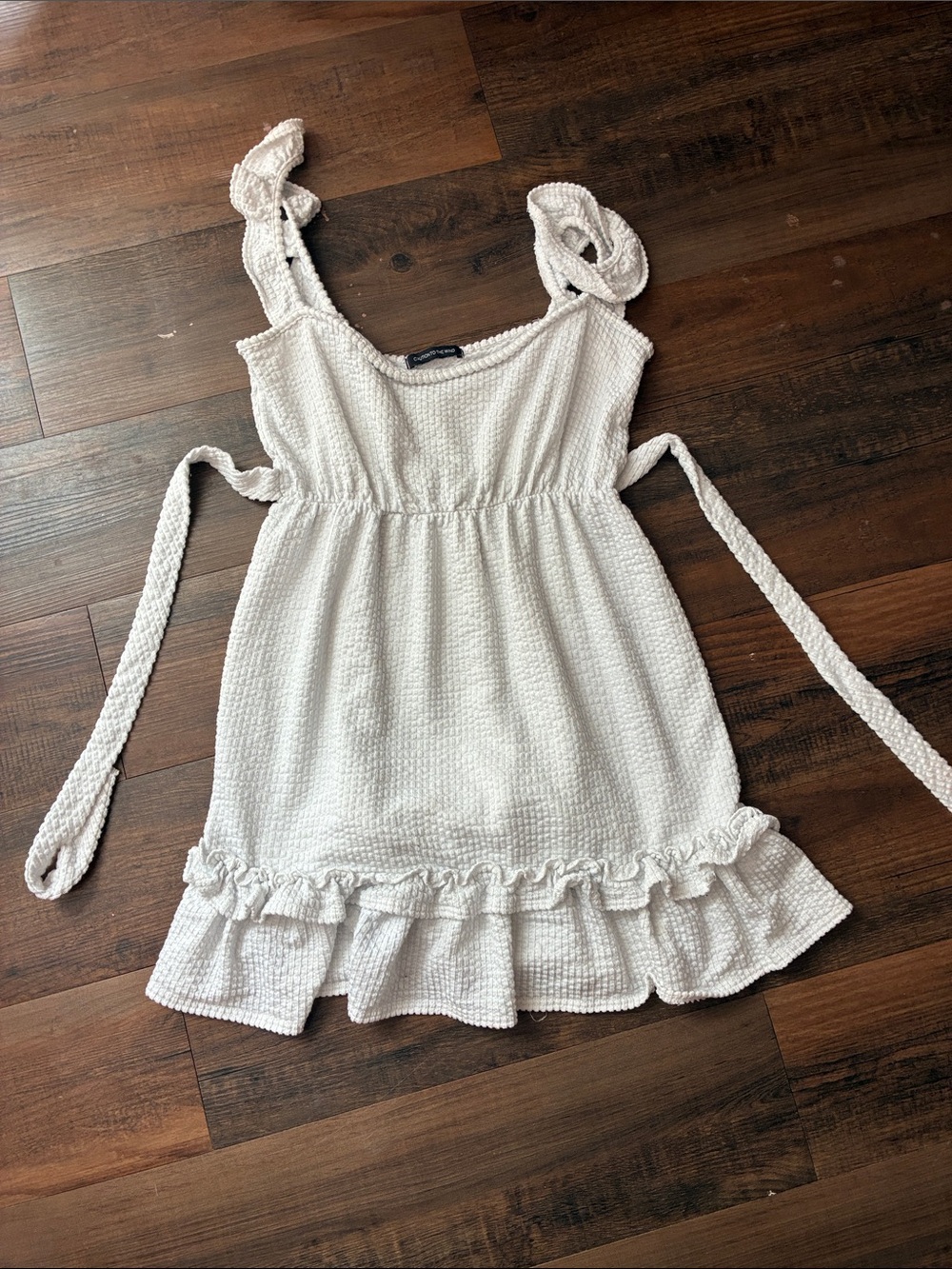 Caution To The Wind Cream Tie-Shoulder Ruffle Mini Dress